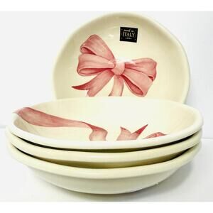 PINK BOW Ceramic Serving Bowls 10.25” Shabby Chic Made in Italy Set of 4 Coure